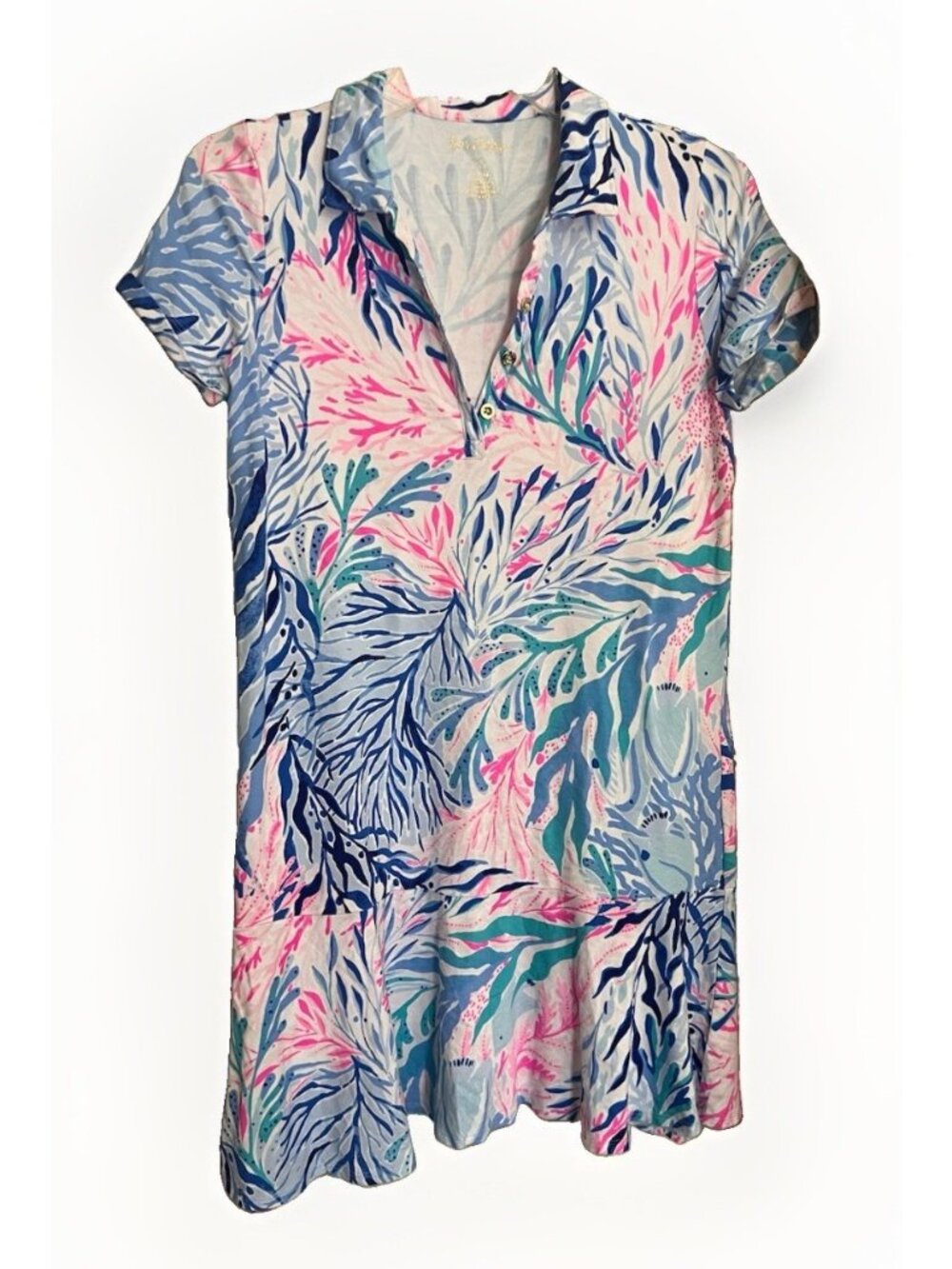 Lilly Pulitzer Dress Girls Size XL Sadie Polo Short Sleeve Kaleidoscope Coral. I